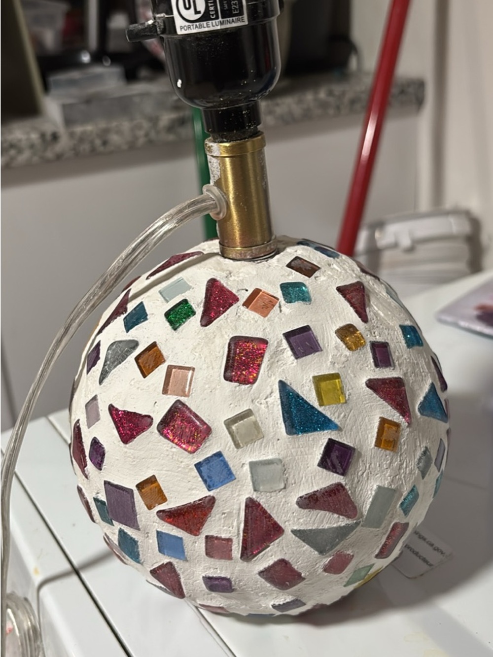 White Mosaic Glass-Accent Table Lamp